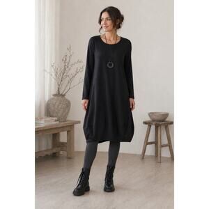 Crea Concept Organic Cotton Barrel Black Dress Made in Turkey Sz 36 Lagenlook